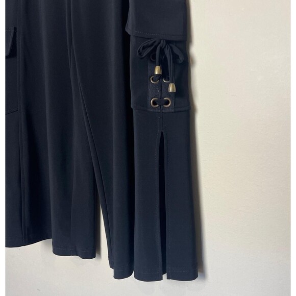 Joseph Ribkoff Pants Womens 8 Black Pull On Cropped Slit Hem Pant Pockets Ties - Picture 3 of 7